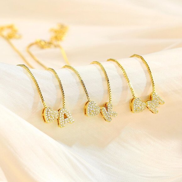 Sparkling 18K Gold-Plated Heart Necklace with Initial – Unique Birthday Gift - Picture 7 of 8